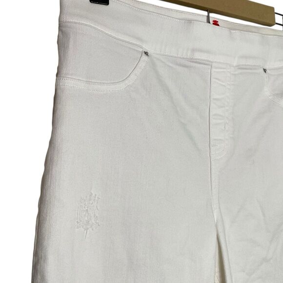 Spanx Jeans Womens L Pants White Ankle Leggings Elastic Waist Pull On Distressed - Picture 6 of 11